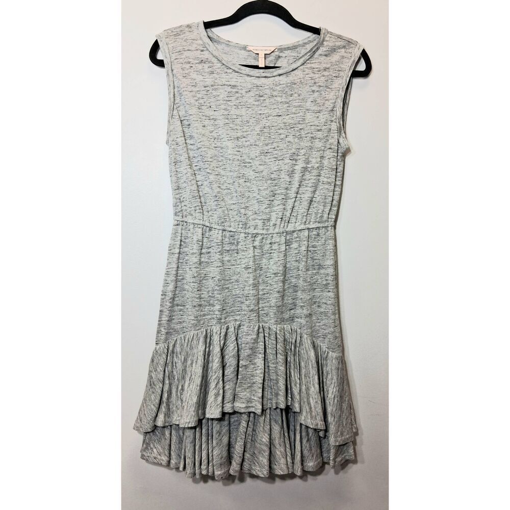 Rebecca Taylor womens small 100% linen shirt dress tiered ruffle gray